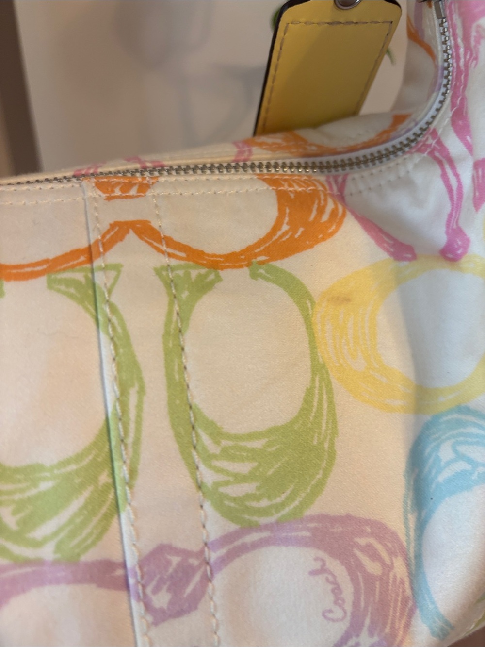 Coach Y2K Shoulder Bag Pastel Tan Leather Scribble Hamptons Hobo Purse - Picture 3 of 11
